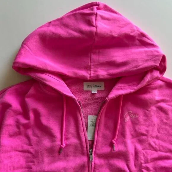 Gap Lilo & Stitch Adult VintageSoft Crop Zip Hoodie Bright Neon Pink S Small - Picture 6 of 9